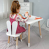 Стіл прямокутний 46х60х45 і стілець вушка кролика 26.5х26х25, столик та стільчик в дитячу, білий, фото 6
