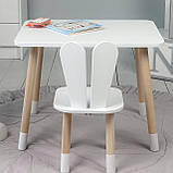 Стіл прямокутний 46х60х45 і стілець вушка кролика 26.5х26х25, столик та стільчик в дитячу, білий, фото 7