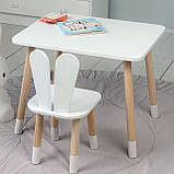 Стіл прямокутний 46х60х45 і стілець вушка кролика 26.5х26х25, столик та стільчик в дитячу, білий, фото 8