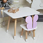Дитячий стіл 46х60х45 і стілець крильця метелика 26.5х26х25, столик та стільчик для дівчинки, фіолетовий з білим