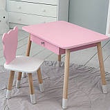 Стіл прямокутний з шухлядою 46х60х45 і стілець медвежа 26.5х26х25, столик та стільчик для дитячої кімнати, рожевий з білим, фото 6