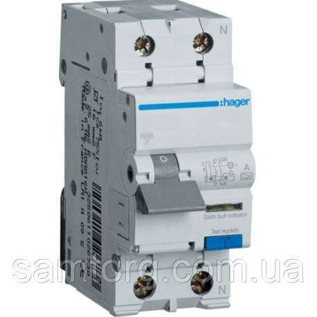 Диференційний автоматичний вимикач 10A 1+N 4.5 kA C 30mA AC 2м AD860J Hager