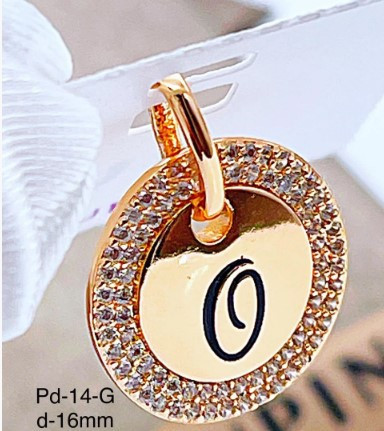 Кулон Буква О з білими фіанітами медзолото, фото 1