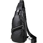 Сумка-слінг чоловіча на плече 17х32х7, нагрудний шкіряний рюкзак для міста TIDING BAG MK16094 чорний