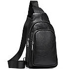 Слінг шкіряний чоловічий на плече18х32х8, нагрудна сумка рюкзак для студента TIDING BAG TH-73583 чорна