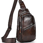 Чоловічий шкіряний слінг на одне плече 18х32х7, сумка-бананка для міста TIDING BAG 62867 коричнева
