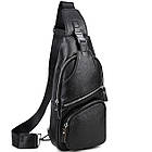 Чоловіча шкіряна сумка-слінг 17х32х7, бананка для роботи та офісу TIDING BAG - MK-96303 чорна