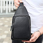 Чоловіча сумка з натуральної шкіри 18х31х7, бананка через плече Tiding Bag 34091 чорна
