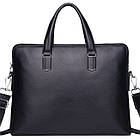 Шкіряна чоловіча ділова сумка-портфель портфель для ноутбука 37х28.5х7, дипломат для офіса Tiding Bag 64028 чорний