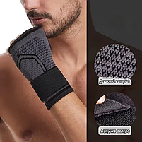 Фіксуючий бандаж чорний на зап'ястя, еластичний спортивний бинт на кисть руки з ременем, універсальний розмір, фото 4