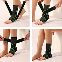 Еластичний фіксатор-бандаж на гомілковостопний суглоб з ременем, для спорту, реабілітації, захисту суглоба, чорний, фото 8