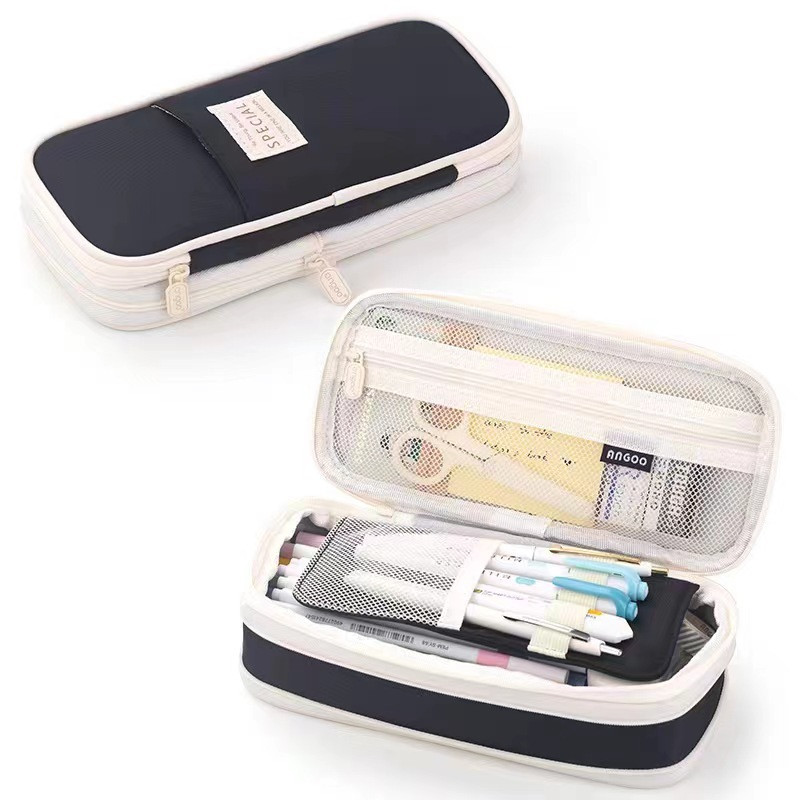 Шкільний пенал на блискавці містка. Пенал розкладний чорний на три відділення для школярів та студентів, фото 1