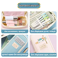 Шкільний пенал на блискавці містка. Пенал розкладний чорний на три відділення для школярів та студентів, фото 4