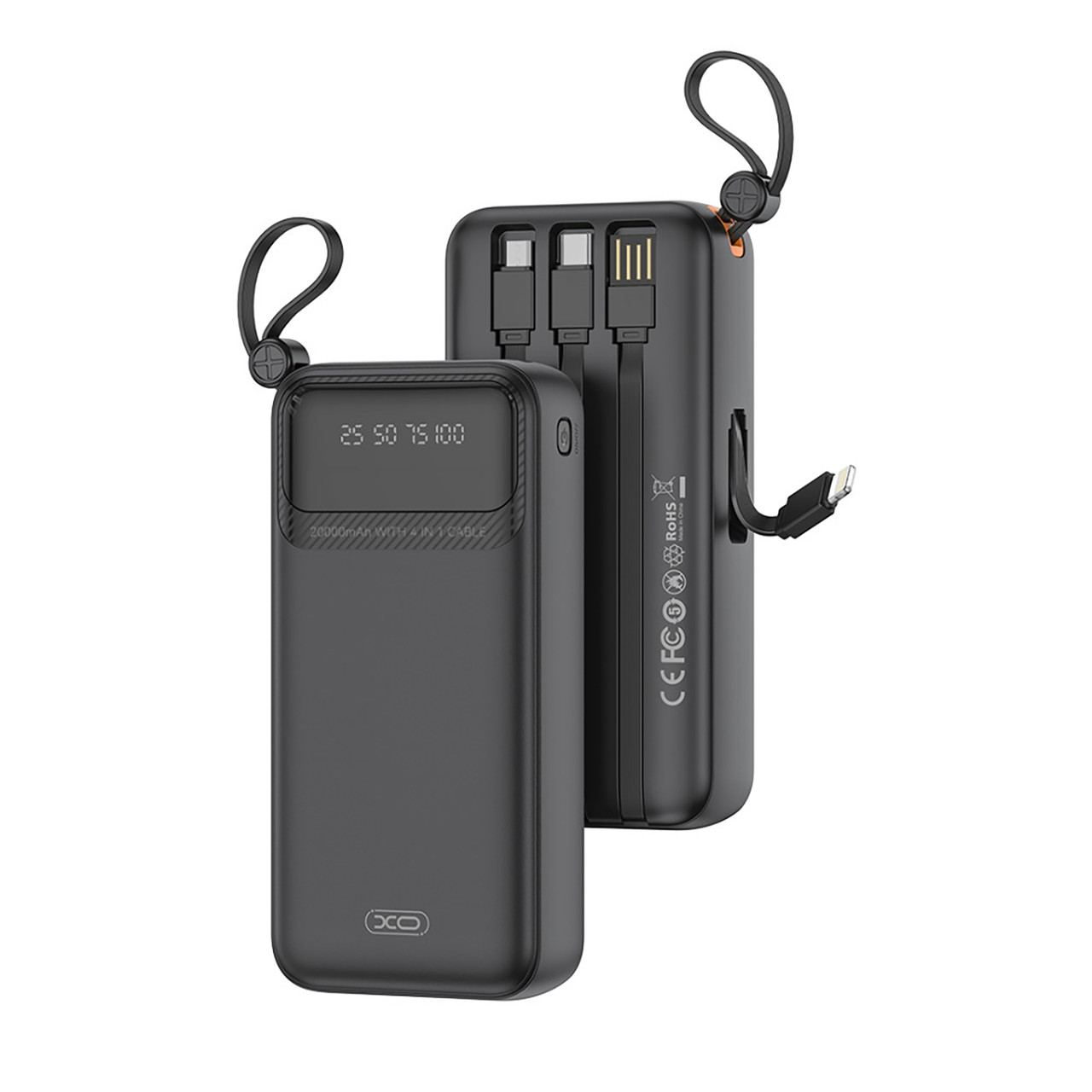 УМБ XO PR279 10000 mAh, 2xUSB-А порти, USB-C/Lightning/microUSB/USB-A коннектори Black (PR279.black)