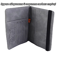 Сіра обкладинка на паспорт з RFID-захистом — екошкіра, відсіки для карток і грошей. Чохол для документів, фото 7