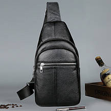 Сумка слінг через плече чоловіча шкіряна Чорна TIDING BAG, фото 6