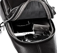 Чоловічий шкіряний слінг сумка-рюкзак через плече чорна TIDING BAG-MK 83423, фото 6