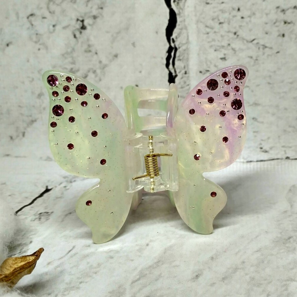 Крабик для волосся Метелик перламутр змінює колір на сонці заколка затискач 6,3х6,3 см Зелений 12918-5