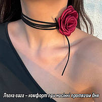 Чокер на шию з оксамитовою бордовою трояндою на шнурку, прикраса на руку, сумку, універсальний розмір, фото 8