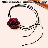 Чокер на шию з оксамитовою бордовою трояндою на шнурку, прикраса на руку, сумку, універсальний розмір, фото 9
