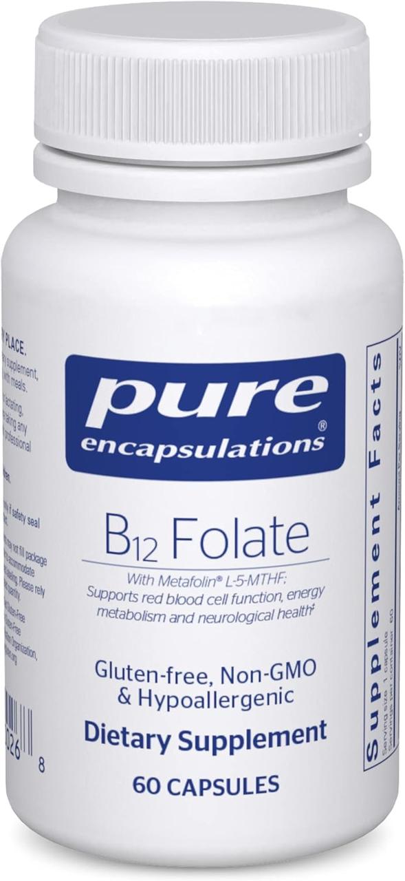 Pure Encapsulations B12 Folate / Вітамін Б12 і фолат для нервів та енергії 60 капсул