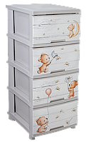 Пластиковий комод для дитячих іграшок і речей на чотири ящики з декором Ведмедики Кремовий Aleana
