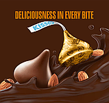 Шоколадні цукерки Hershey's Kisses Almonds Chocolate з мигдалем 100.8г, фото 3