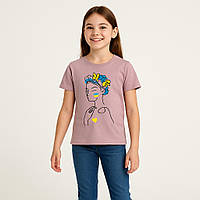 Детская футболка сиреневого цвета с патриотичным принтом украинки