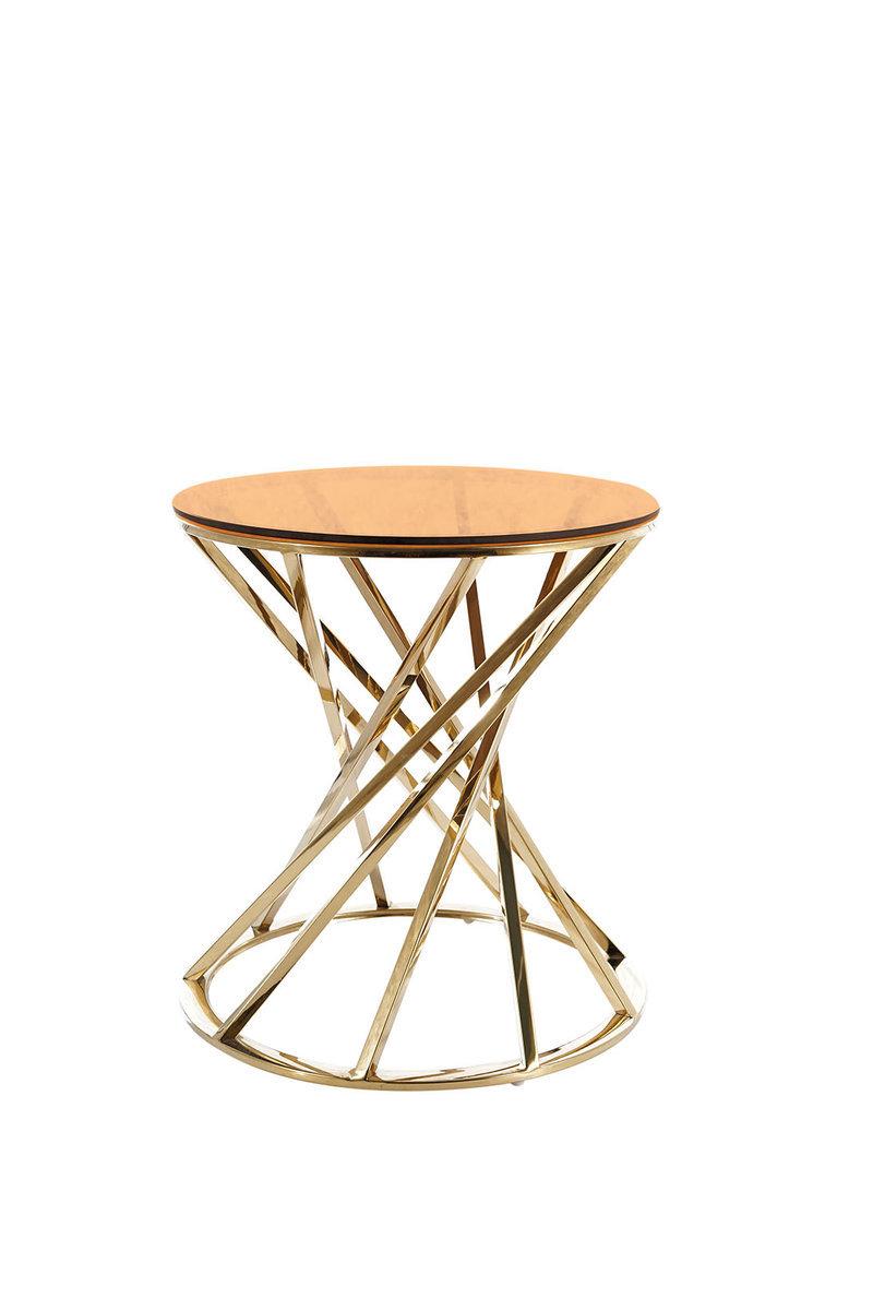 Журнальний столик OTTAVIA B скло димчасте бурштинове/золото д.50, фото 1