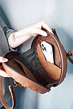 Кругла шкіряна сумка Берегиня коричнева, з короткими і довгим ремінцями, фото 4
