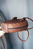 Кругла шкіряна сумка Берегиня коричнева, з короткими і довгим ремінцями, фото 5