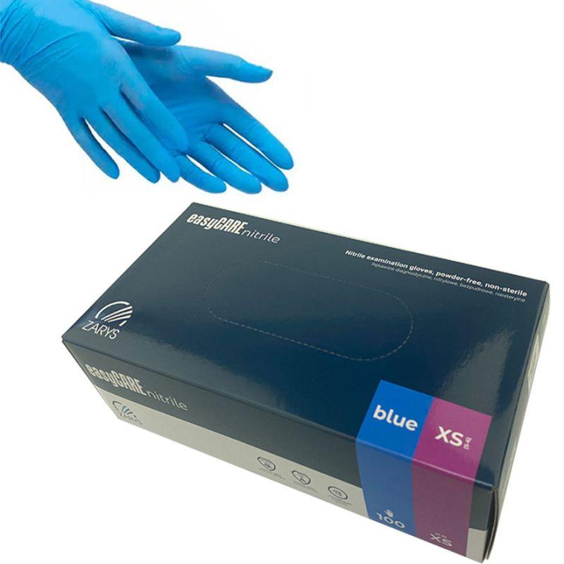 Рукавички нітрилові нестерильні непудровані easyCARE nitrile XS  (100 пар / уп) сині