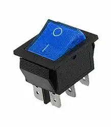 Перемикач клавішний KCD2-202N c підсвічуванням 220V (N) ON-ON 6 Pin, Синій, Чорний