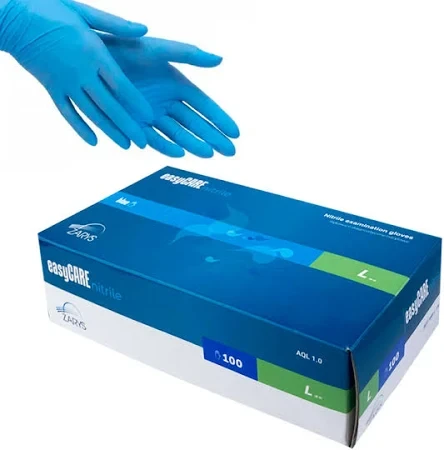 Рукавички нітрилові нестерильні непудровані easyCARE nitrile L (100 пар / уп) сині