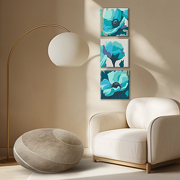 Картина за номерами Riviera Blanca, комплект з 3-х картин Блакитні маки 25х25 см (RB-1132)