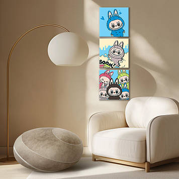 Картина за номерами Riviera Blanca, комплект з 3-х картин Лабубу 25х25 см (RB-1166)