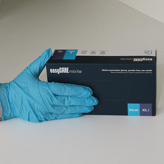 Рукавички нітрилові нестерильні непудровані easyCARE nitrile XL (100 пар / уп) сині