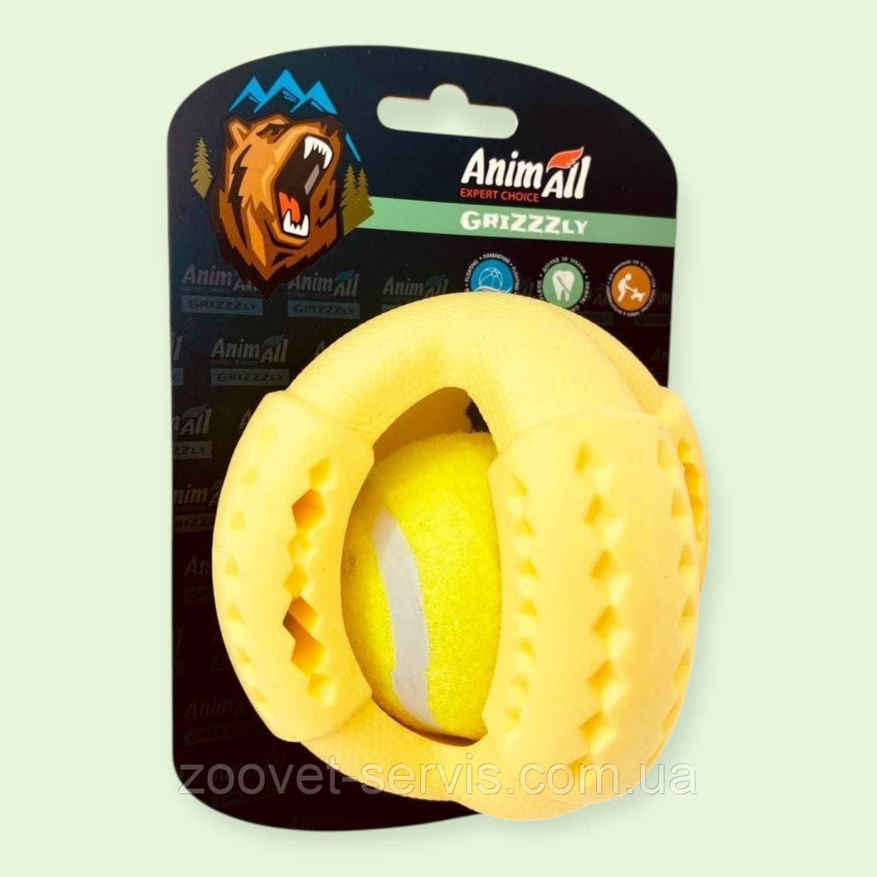 Іграшка для собак AnimAll GrizZzly, тенісний мʼяч L, жовтий, 11.2 см 9543