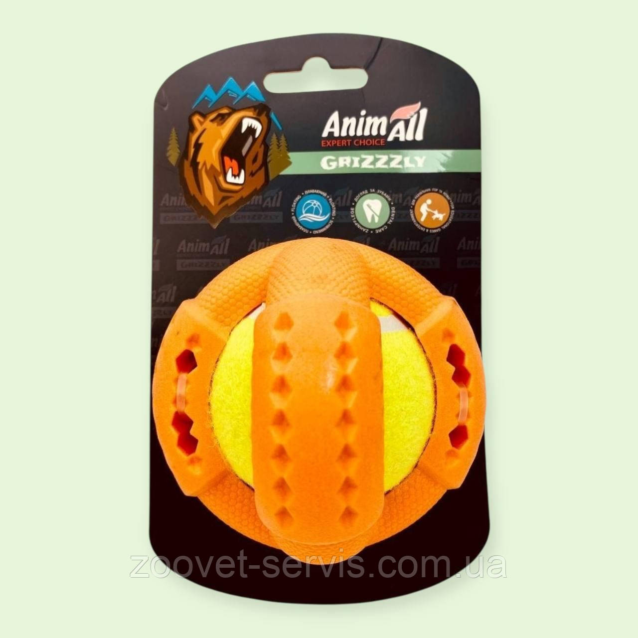 Іграшка для собак AnimAll GrizZzly тенісний мʼяч, жовто-помаранчевий, 9.2 см 9673