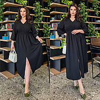 Жіноча довга літня сукня з льону з розрізом (Батал), фото 7