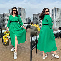 Жіноча довга літня сукня з льону з розрізом (Батал), фото 4