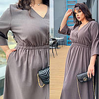 Жіноча довга літня сукня з льону з розрізом (Батал), фото 9