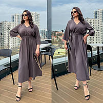 Жіноча довга літня сукня з льону з розрізом (Батал), фото 8