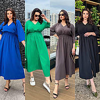 Жіноча довга літня сукня з льону з розрізом (Батал), фото 5