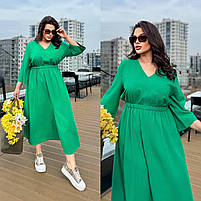 Жіноча довга літня сукня з льону з розрізом (Батал), фото 3