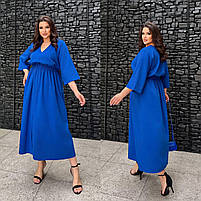 Жіноча довга літня сукня з льону з розрізом (Батал), фото 2