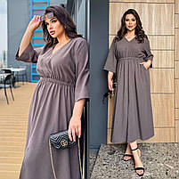 Жіноча довга літня сукня з льону з розрізом (Батал), фото 10