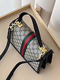 Сумочка жіноча Gucci Ophidia Web Small чорно-сірий (з пильовиком), фото 4