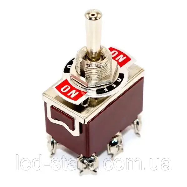 Тумблер (KN3C-223), без фіксації, 15А, 250V, (ON)-OFF-(ON), 6PIN (гвинти), фото 1