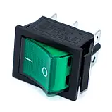 Перемикач клавішний KCD2-202N c підсвічуванням 220V (N) ON-ON 6 Pin, Зелений, Чорний, фото 2
